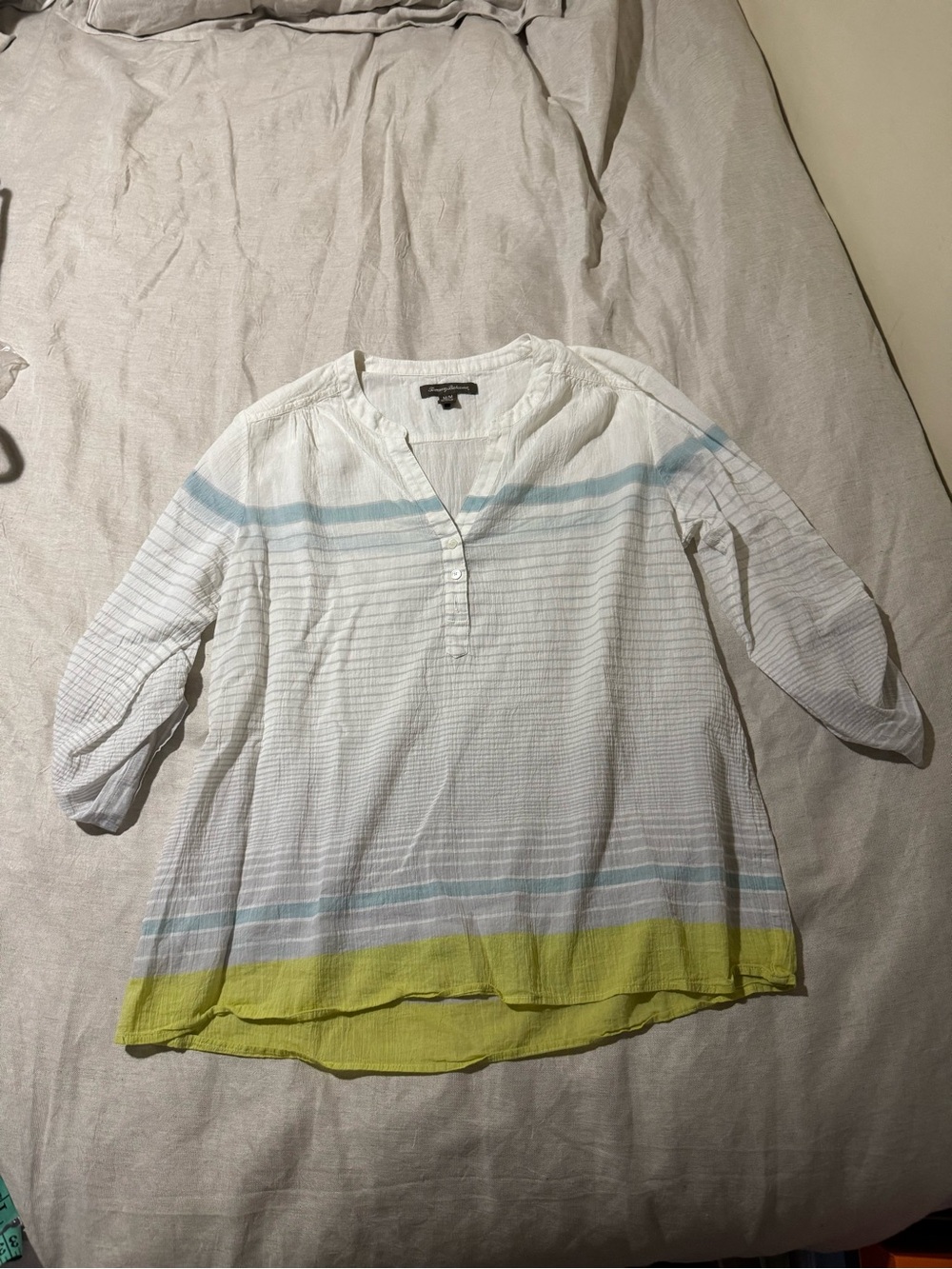 Tommy Bahama Women’s Gauze Tunic Blouse White Blue Lime Green Size M - Picture 11 of 11